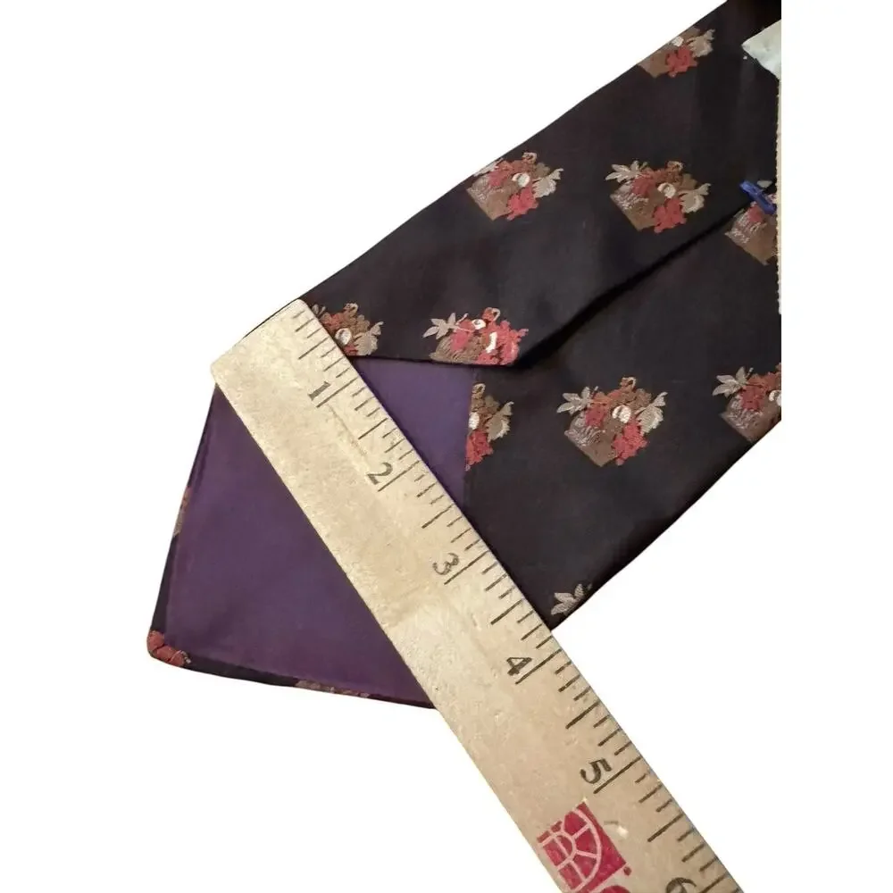 Vintage Berkley Cravats Thanksgiving Harvest Basket‎ Silk Tie Famous Barr NWT
